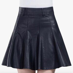 Pleated Faux Leather Skort in Black